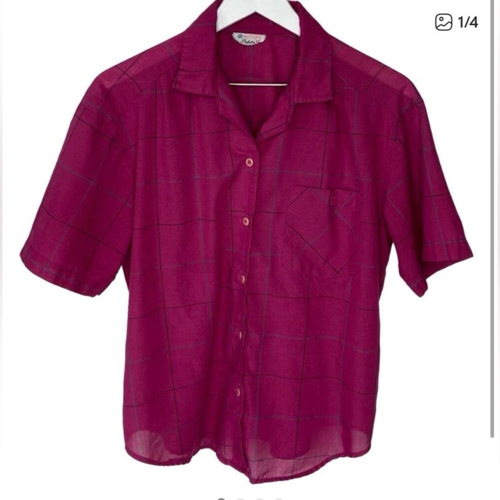 Vintage Cropped Pink Button Up Short Sleeve Shirt - Women's Medium